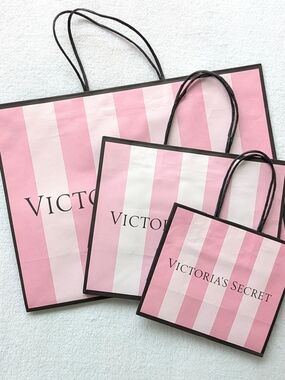 Victoria's Secret Pink Striped Shopping Bags Set Of 15